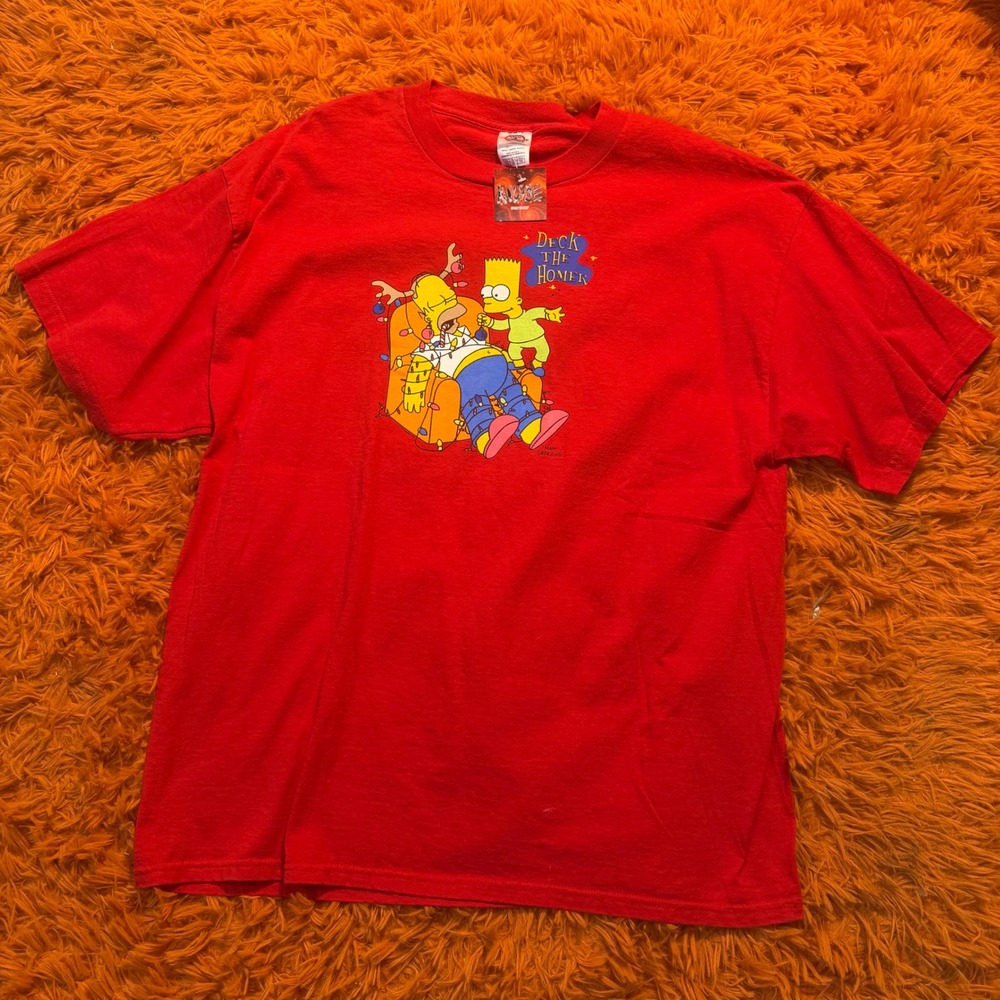 Vintage 2003 The Simpsons Deck The Homer Christmas T-Shirt Red XL Delta Bart